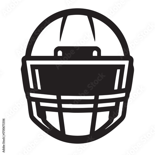 Minimalist black and white illustration of a classic american football helmet viewed from the front