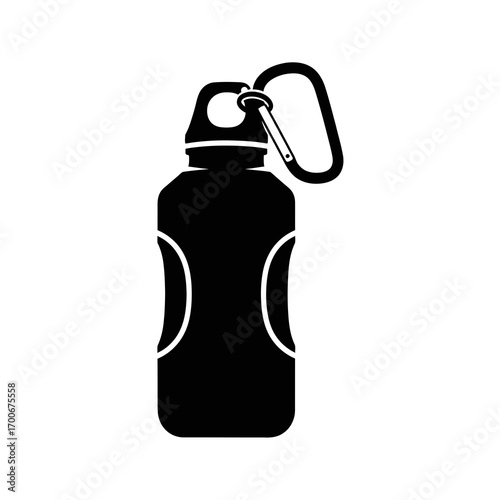 Water bottle with carabiner clip silhouette