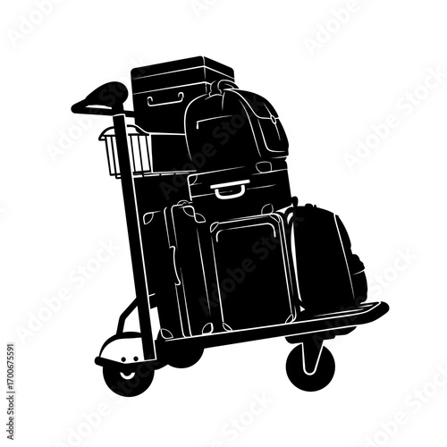 Luggage piled high on a hotel airport cart silhouette