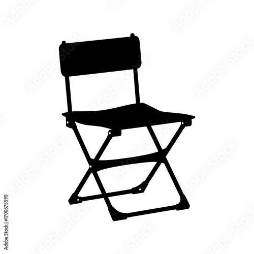 Simple folding chair in a black silhouette on white background