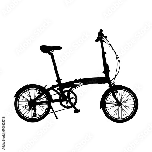 Black silhouette of a folding bicycle on a white background