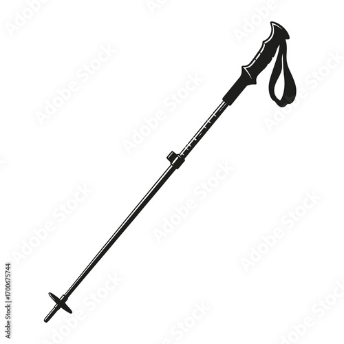 Black silhouette of a single trekking pole with strap