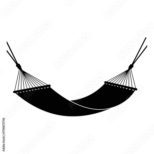 Simple black hammock hanging between two points silhouette