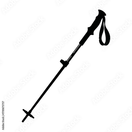 Black silhouette of a single hiking trekking pole