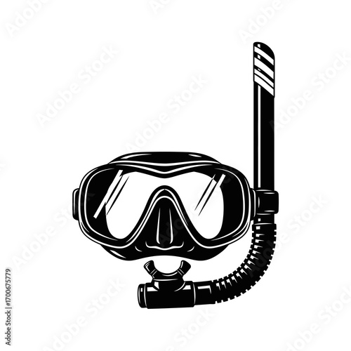Black and white illustration of a diving mask and snorkel silhouette