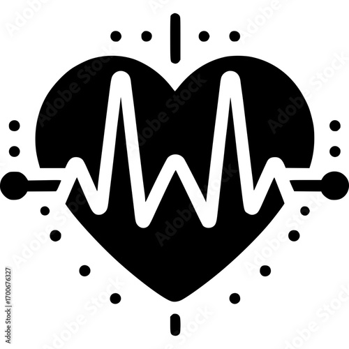 Graphic illustration of a heart with a vibrant heartbeat pulse, a symbol for health, medical care, and life