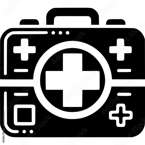 Emergency medical kit glyph icon in solid black style. A versatile graphic symbol for first aid, safety, and healthcare applications