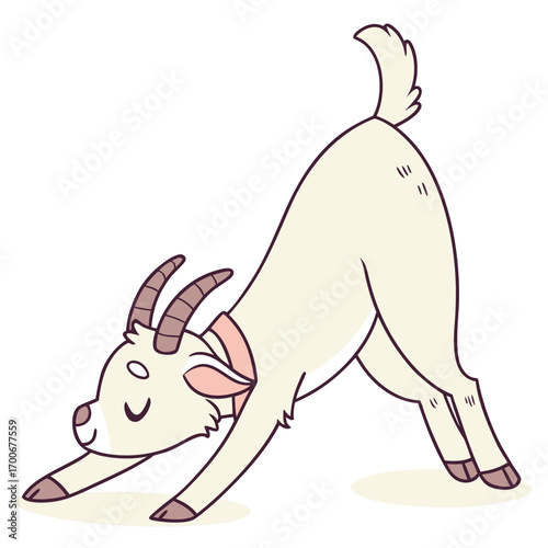 Cute Cartoon Goat Doing Yoga - Funny Animal Illustration