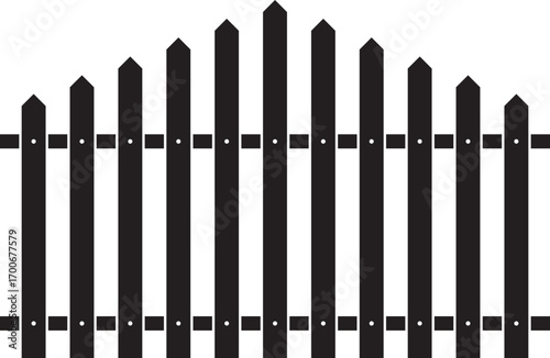 Wooden Fence Icon. Classic Garden Fencing Symbol. Simple Wooden Fence cassic picket fence that embodies simplicity and security with its clean lines and rustic charm.collection of Garden fence wooden.