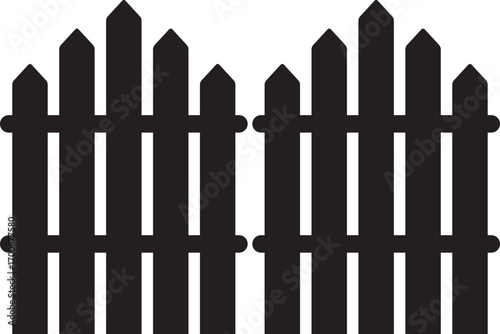 Wooden Fence Icon. Classic Garden Fencing Symbol. Simple Wooden Fence cassic picket fence that embodies simplicity and security with its clean lines and rustic charm.collection of Garden fence wooden.