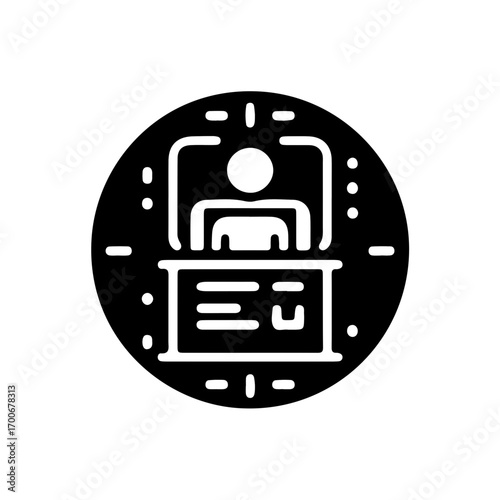 Minimalist pictogram of check-in terminal