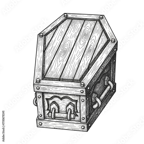 Antique wooden coffin illustration for fantasy and horror themes illustration