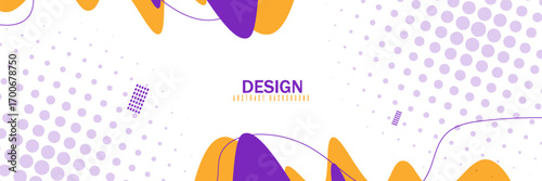 Abstract background with fluid shapes in purple and orange colors combined with halftone dot pattern. Modern, trendy, playful, vector eps10