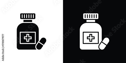 Pill bottle icon Concept. vector design and illustration.