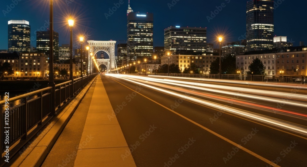 Fototapeta premium City bridge at night, traffic trails