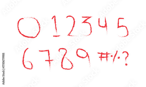 Hand drawn lettering numbers and special characters set on white background.