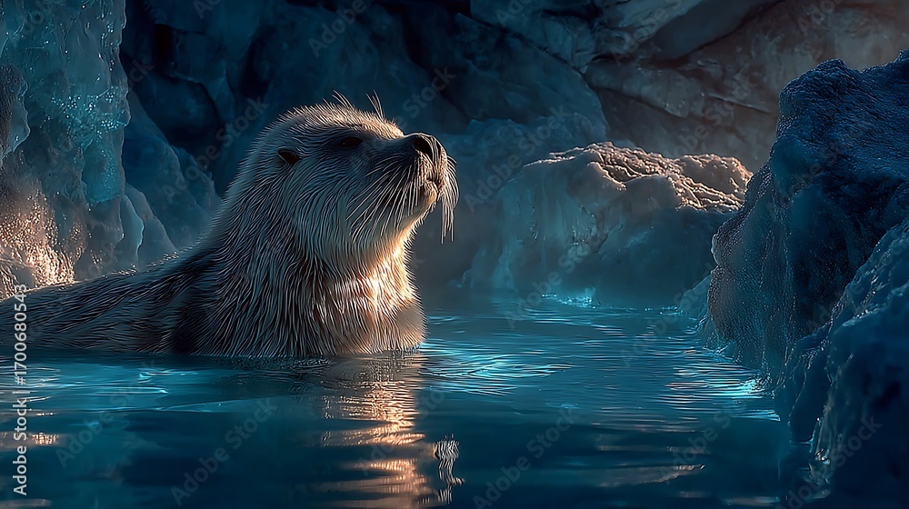 Obraz premium Seal glowing with reflections of radiant ice high resolution picture