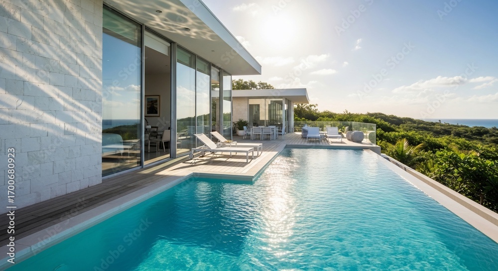 Fototapeta premium Modern Cliffside Villa Infinity Pool Ocean View