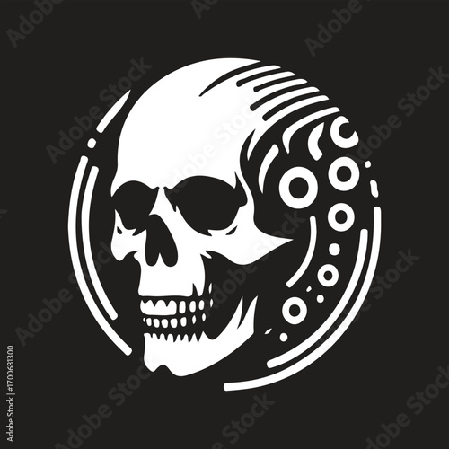 skull vector art logo design black and white