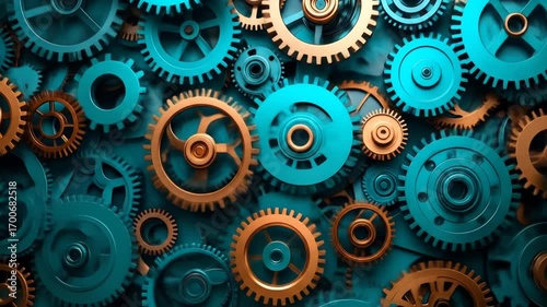 Wallpaper Mural Complex gear system in teal and gold Torontodigital.ca