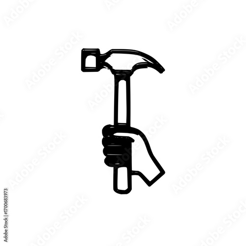 Hand holding hammer tool construction equipment carpentry woodwork repair hammering nail hardware handyman