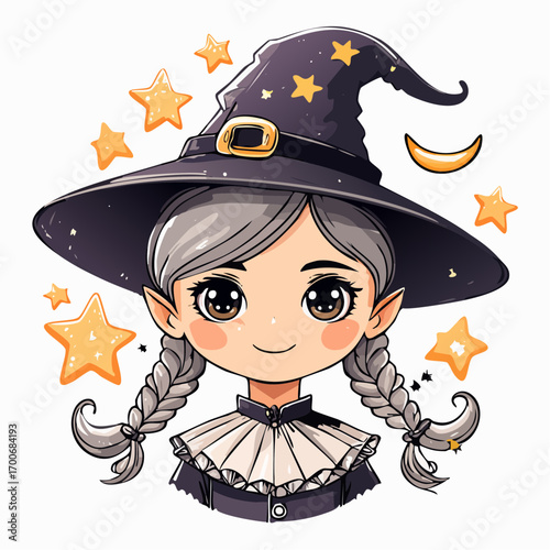 mischievous preschool witch Halloween vector illustration for festive greeting cards