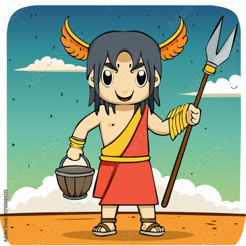 Hades cosplay teen Halloween vector illustration for thematic greeting cards