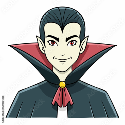 brooding teenage vampire Halloween vector illustration for chic greeting cards