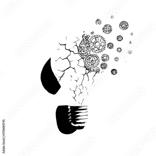 Lightbulb gears idea innovation creativity concept thinking design inspiration cracked mechanism vector art
