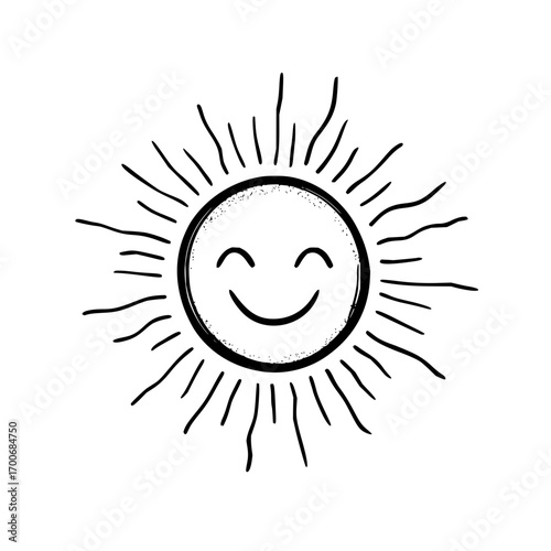 Smiling sun sunshine doodle drawing summer happy face sunbeam ray light design illustration graphic vector art