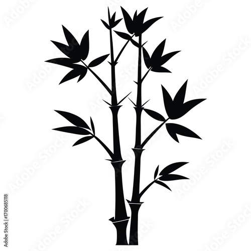 Simple Bamboo Leaves Silhouette White Background