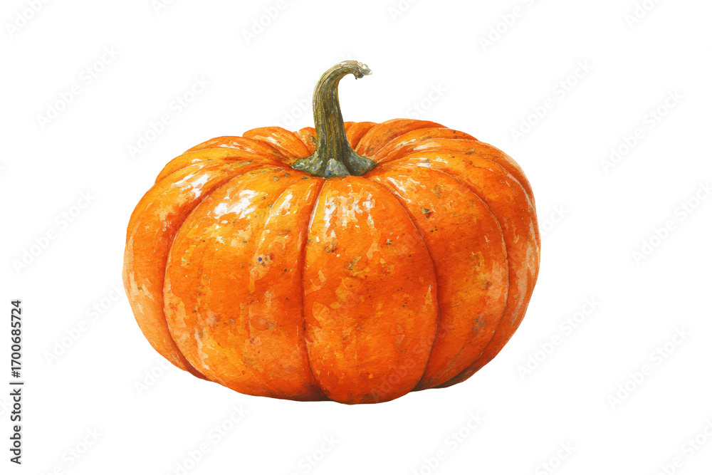 Obraz premium Watercolor halloween fresh orange pumpkin isolated on transparent background