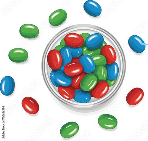 Colorful Hard Candies in Bowl Vector Illustration