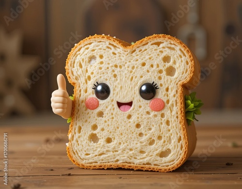 Happy anthropomorphic sandwich giving a thumbs up in a charming culinary setting.