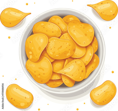 Crispy Potato Chips in Bowl Vector Illustration