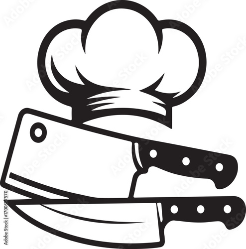Classic chef hat and crossed knives emblem representing culinary arts and professional cooking