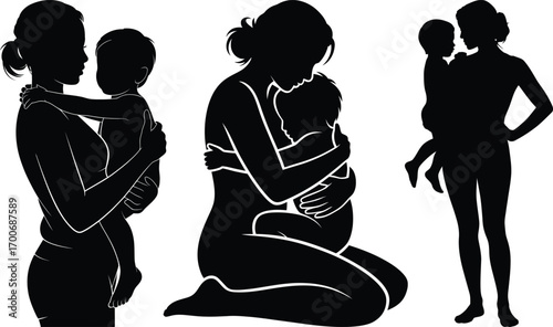Mother Holding Child Silhouette Vector Illustration for Family and Parenting Themes
