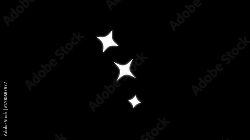 Twinkling stars animation, twinkle star glitter sparkle, white cartoon blinking stars, flat vector doodle sparkle, glowing light trails, 2D shining twinkle effect on black screen background. 4k video