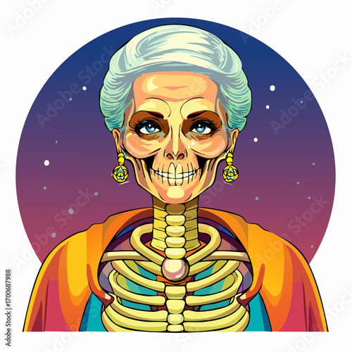elegant skeleton lady Halloween vector illustration for refined greeting cards