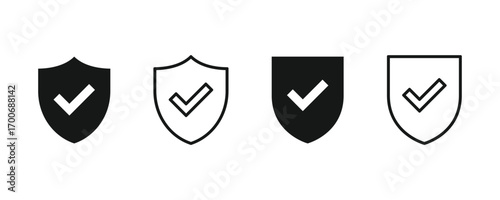 Shield check mark  icon set. Protection approve sign. Safe icon vector. Security shield and protection
