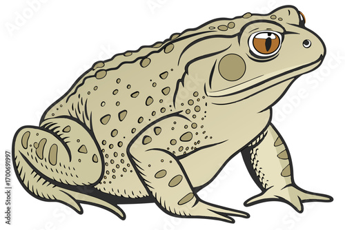 Cartoon Toad Illustration Showing Rough Textured Skin and Bulbous Eyes Depicting Amphibian in Detailed Fashion