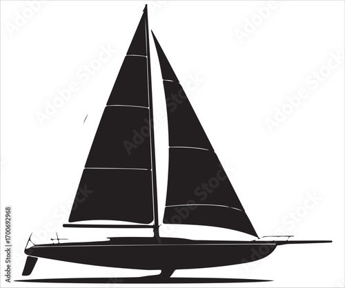 Vector silhouette of sailboat with sails symbolizing ocean adventure travel