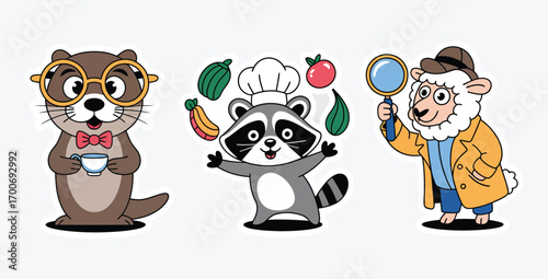 Cute cartoon animals with various professions and engaging expressions vector art