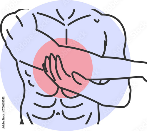 Illustration of man with intense pain in the elbow during motion