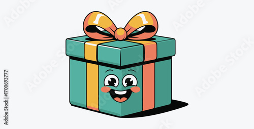 Cute cartoon gift box with a cheerful smiling face design