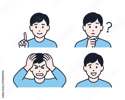 Color Expression Variation Icon Set of Young Man