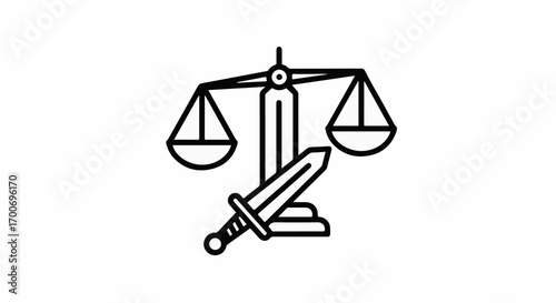 Symbol of justice with scales and sword, representing legal fairness and balanced judgment.