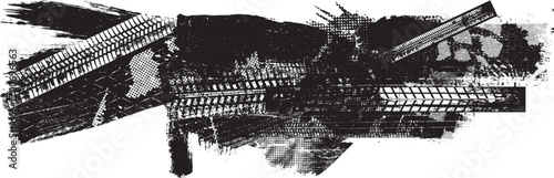 Vector Print Textured Tire Track . Design Element . Car tread silhouette . Mud splash grunge tire texture. Tyre track banner .
