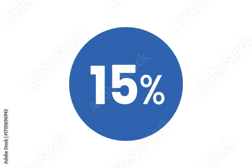 Fifteen Percent Off Sale Badge in Blue Circle on transparent background
