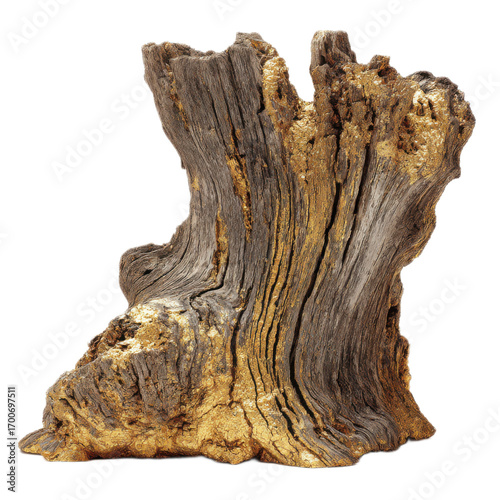 A large piece of wood with gold accents